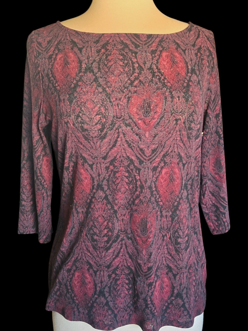J. Jill Rose and Black Patterned Long Sleeve Top